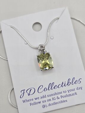 Swarovski Crystal Elements Silver Necklace Yellow Green Citrine 20 inch Prom